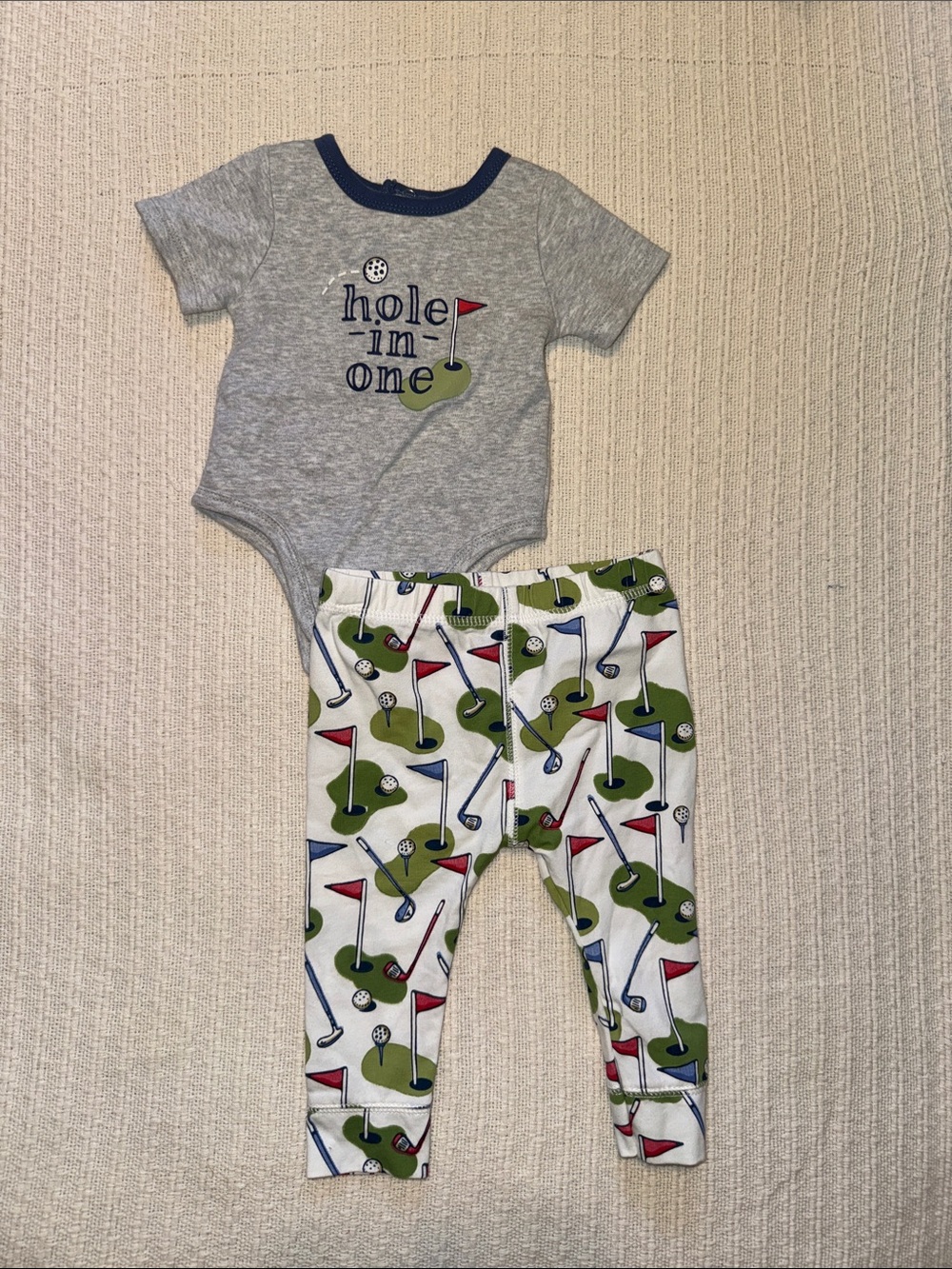 NWOT Mudpie Cotton 'Hole-in-One' Golf Print One-Piece & Pants Set 3-6M